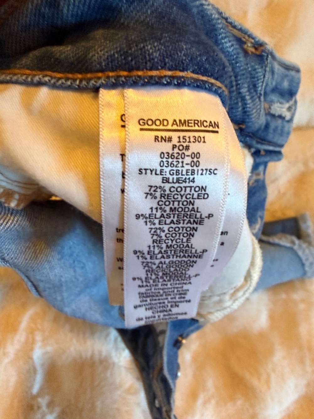 Good American Distressed Blue High-Rise Jean Shorts - Picture 5 of 5